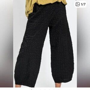 Niche Womens Size XL  Black Textured  Pull On Wide Leg Barrel Pants Ankle Length